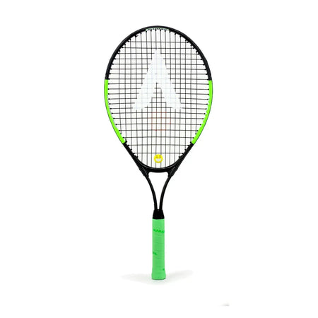 The Karakal Flash Junior Tennis Racket by Karakal has a black frame, green side accents, and a bright green grip—ideal for young players seeking quality kids’ tennis rackets.