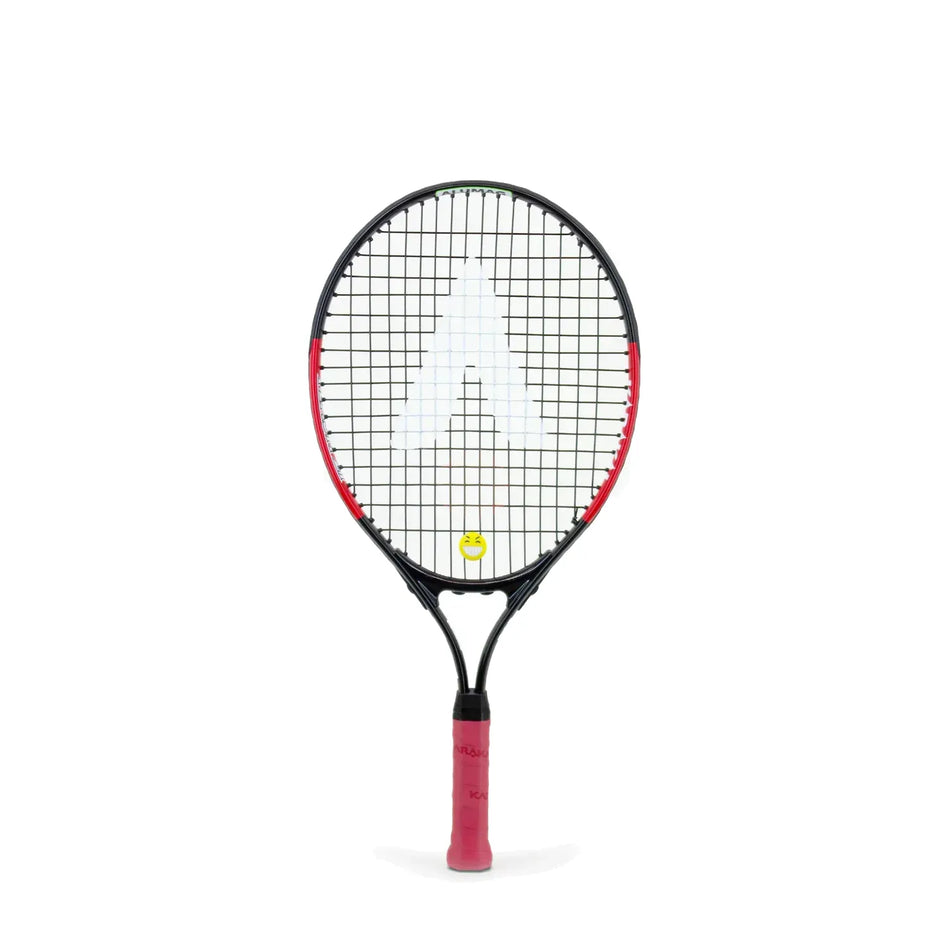 The Karakal Flash Junior Tennis Racket by Karakal features a black frame with red accents, a red grip, and a white "A" design on the strings, shown against a plain white background.