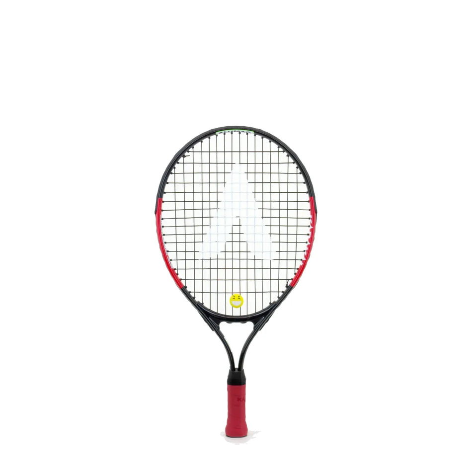 The Karakal Flash Junior Tennis Racket by Karakal features a red and black frame, black strings, and a red handle—ideal for young players seeking a quality junior tennis racket.