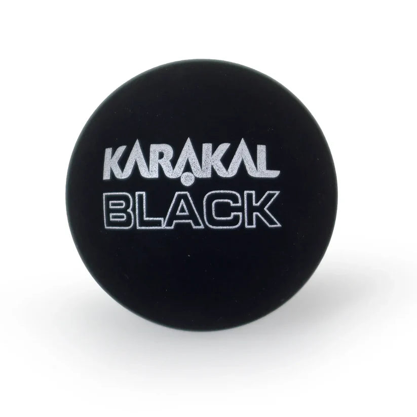 The Karakal Black Competition Racketball Ball is a WSF approved black ball with "Karakal Black Racketball Ball" in white letters, ideal for use on any squash court.
