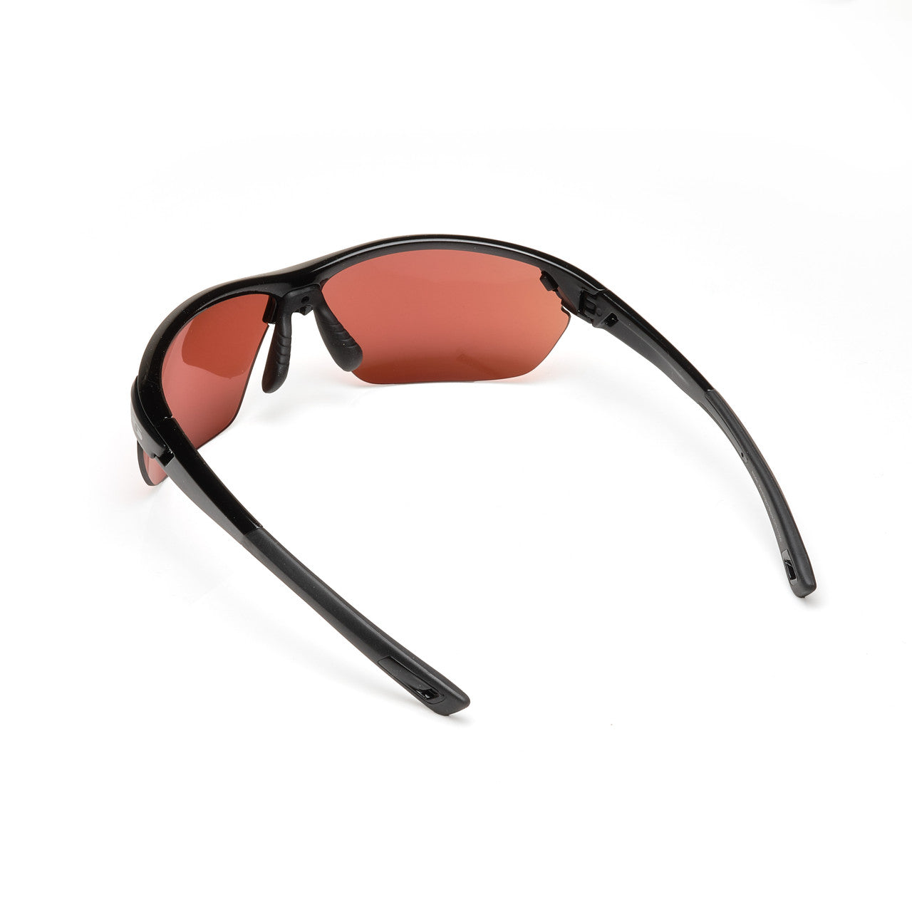 Sunwise Kennington Black (with Cricket Lens) by Sunwise—sleek black cricket sunglasses with curved arms and a red ball-enhancing lens. Ideal for sports, shown on a white background.