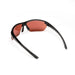 Sunwise Kennington Black (with Cricket Lens) by Sunwise—sleek black cricket sunglasses with curved arms and a red ball-enhancing lens. Ideal for sports, shown on a white background.
