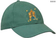 A green Martin Berrill Sports Custom Baseball Cap with an embroidered yellow building and the letters K, V, C, and C. No minimum order required for these unique caps.