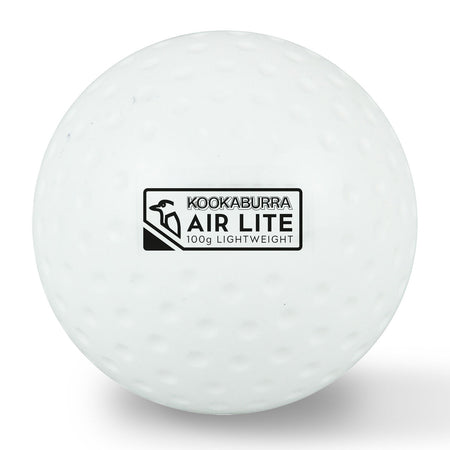 The Kookaburra Air Lite Dimple Hockey Ball White is a lightweight, dimpled training ball from Kookaburra, featuring a classic white design and black and white label—ideal for hockey practice.