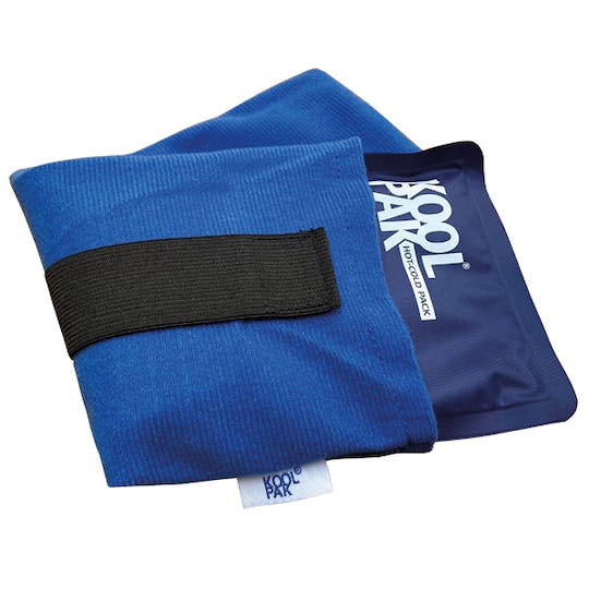 The Reydon Sports Koolpak Reusable Hot & Cold Pack is a blue pack with a black elastic strap and removable gel, designed for use as a cold compress or hot pack to treat injuries or reduce swelling.