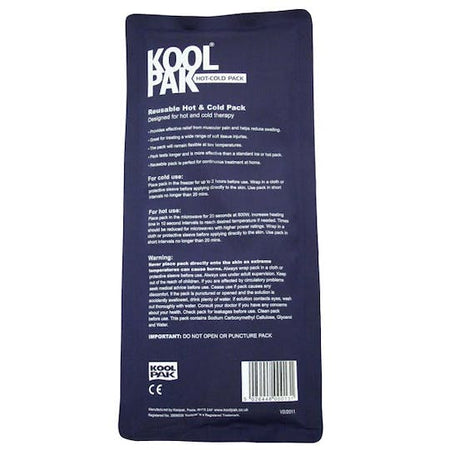 The Reydon Sports Koolpak Reusable Hot & Cold Pack is a rectangular blue pack with white usage instructions, warnings, and branding—ideal for soft tissue injury treatment.