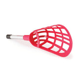 The Mastersport Mini Pop Lacrosse Stick features a red plastic scoop with a grid pattern and silver handle, designed for easy ball pickup. Its black end cap offers a secure grip—ideal for beginner lacrosse drills and practice.