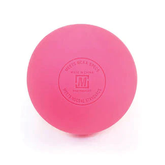 The Mastersport Lacrosse Ball 6 Pack by Mastersport features neon pink regulation rubber balls that meet NCAA and NOCSAE standards, are made in China, and display a center logo.