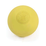 A yellow Mastersport Lacrosse Ball, stamped with “Mastersport” and designed to meet NFHS regulation standards for rubber balls.