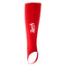 The Kookaburra Hockey Shin Sleeves by Kookaburra are red calf sleeves featuring a stirrup design and a white stylized bird logo, ideal as shin guard sleeves.