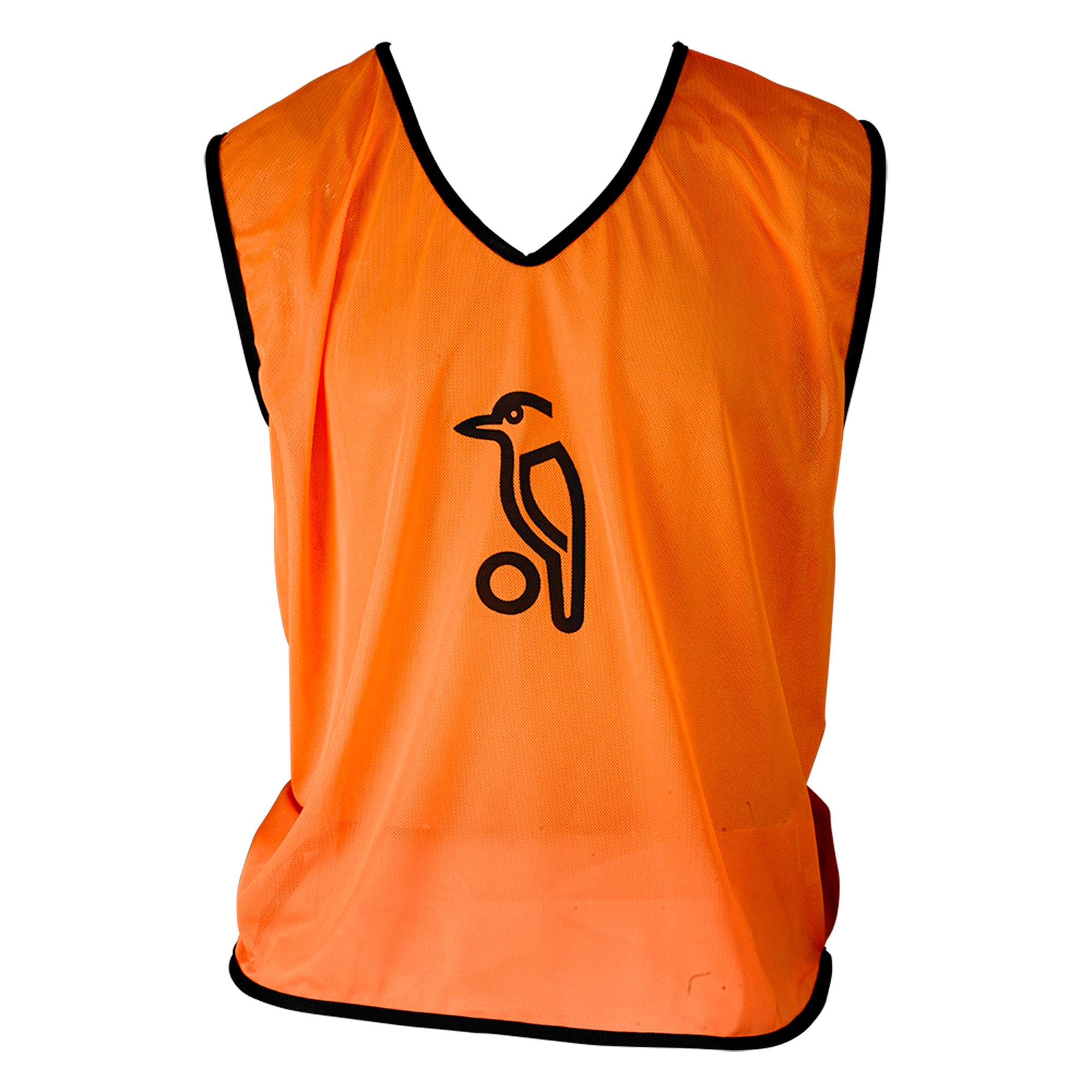 The Kookaburra Hockey Training Bibs by Kookaburra are orange, lightweight mesh pinnies with black trim and a bird-on-ball outline on the front—ideal breathable bibs for training.