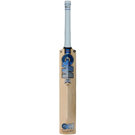 The Gunn & Moore Maxi DXM Senior Cricket Bat 2026 features a white handle and blue, black, and silver GM branding. Ideal for power hitters aiming for top performance in the 2026 cricket season.
