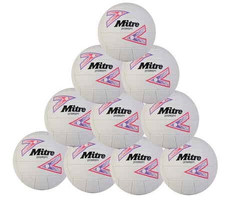 The Mitre Intercept Netball (Ten Pack) by Mitre is perfect for training sessions or team practice, offering multiple quality netballs similar to those used in group drills.