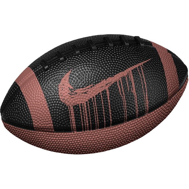 The Nike Spin 4.0 FB American Football features a black and brown textured rubber surface, visible laces, and a brown swoosh logo with paint-like streaks for all-weather performance.