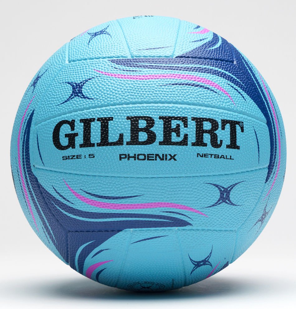 The Gilbert Phoenix Match Netball by Gilbert is shown in blue against a plain white background.