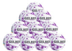 The Gilbert Hype Match Netball Ten Pack by Gilbert features ten white and purple netballs arranged in a pyramid, ideal for match and training sessions. The quality rubber balls are stacked four on the base, then three, two, and one on top.