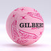 The Gilbert APT Netball 2026 is a pink nylon wound netball with white and dark pink patterns, featuring the Gilbert logo and "APTN Netball Size 5"—ideal for use as a training or outdoor ball.