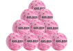A pyramid stack of ten pink Gilbert APT 2026 netballs with black text and patterns, displayed on a white background. From Gilbert, this netball pack is ideal for team or school outdoor training.