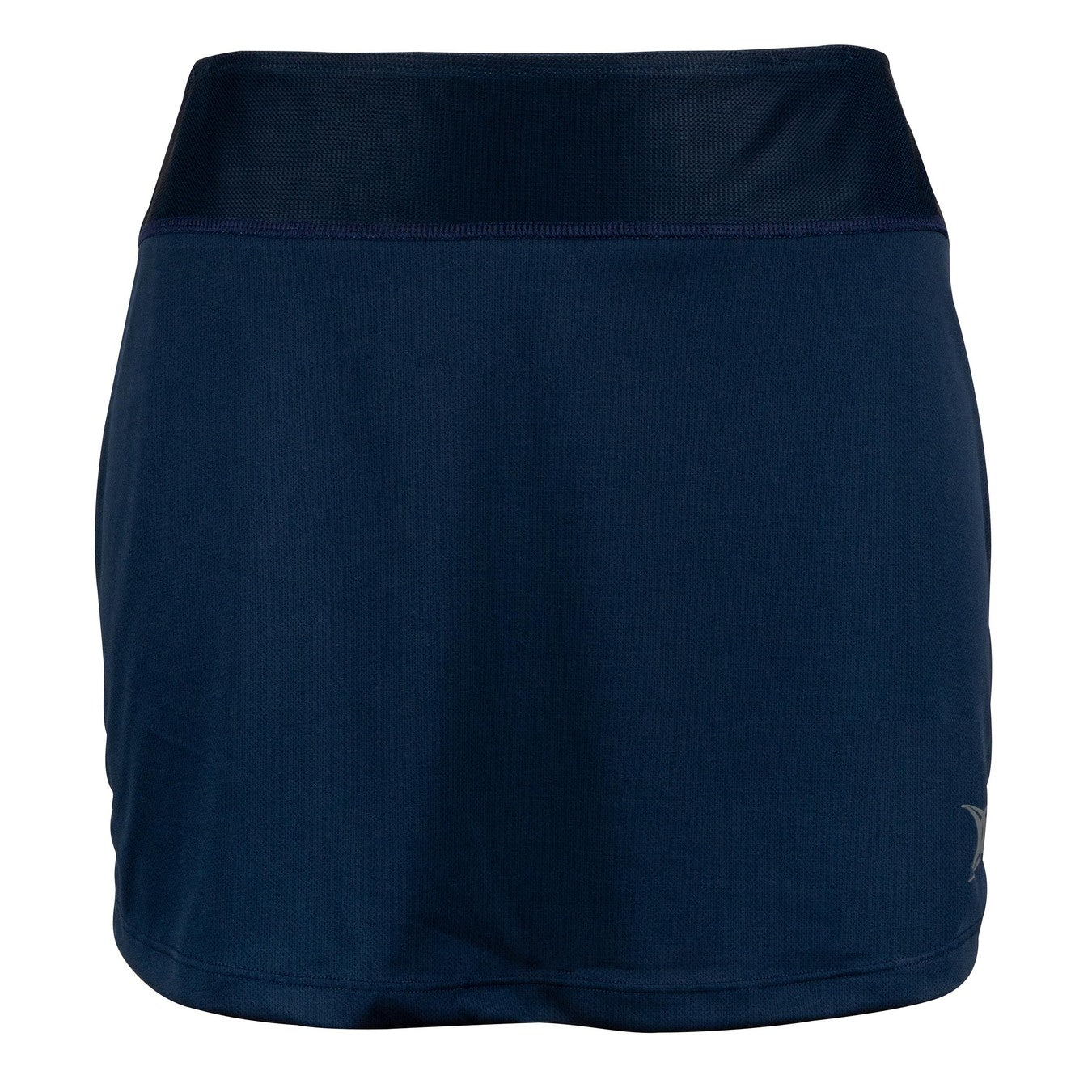 The Gilbert Atom Skort by Gilbert is a plain navy blue women’s skort featuring a wide waistband and subtle logo on the lower side. Crafted from stretchy polyester fabric with excellent moisture management, it delivers comfort for both sports and casual wear.