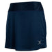The gil Gilbert Atom Skort is a navy blue polyester skort featuring a wide elasticated waistband and a small reflective logo on the front right hem.