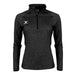 The Gilbert Atom Midlayer is a black women’s training top with long sleeves, a quarter-zip front, and a small white Gilbert logo on the left chest, shown on an invisible mannequin against a white background. Lightweight for comfort and performance.