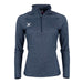 The Gilbert Atom Midlayer by Gilbert is a dark navy, long-sleeve quarter-zip athletic top with a white embroidered left chest logo, standing collar, and fitted, lightweight design, shown on a plain white background.