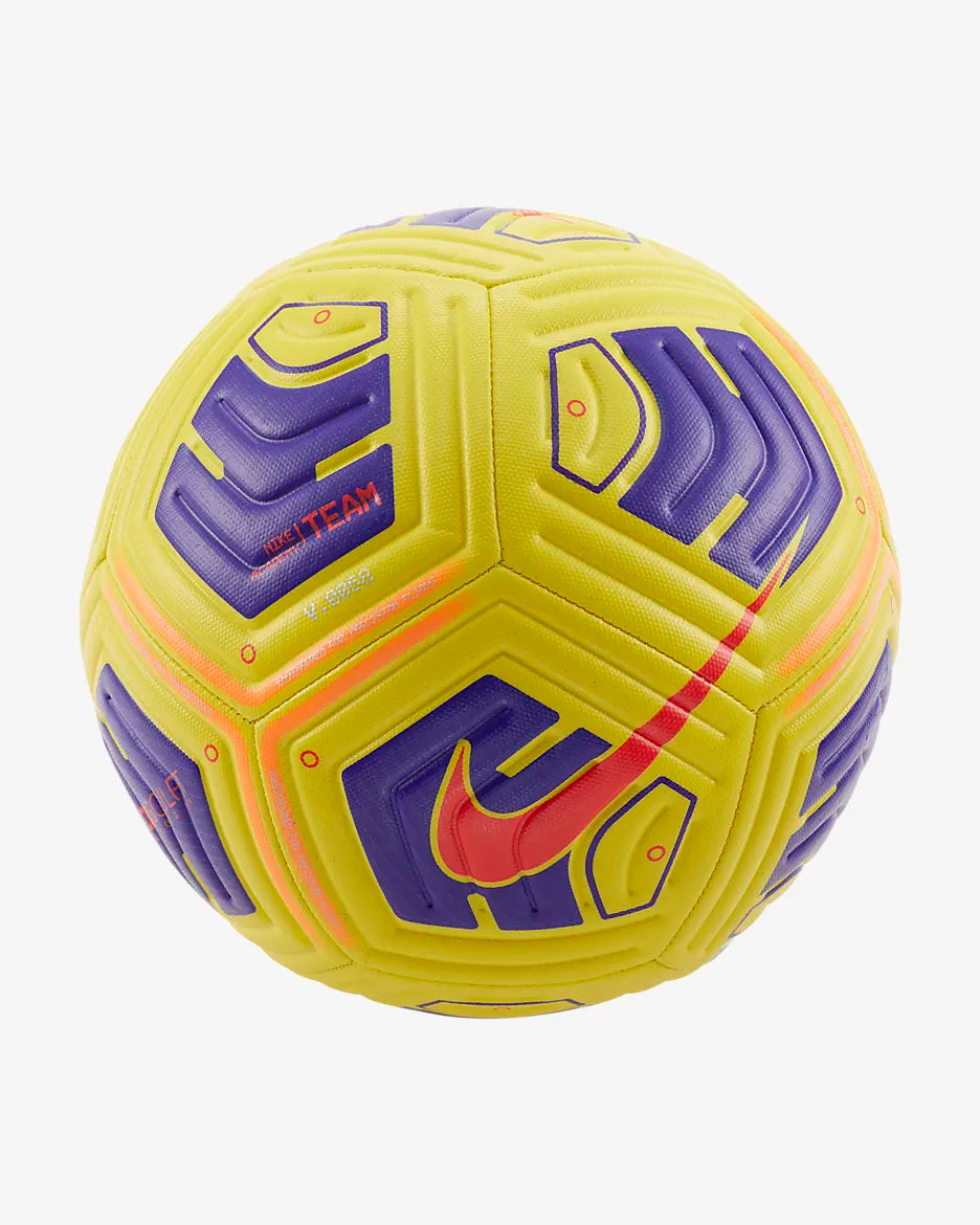 The Nike Academy Team Football Size 5 by Nike comes in yellow and blue, shown against a white background.