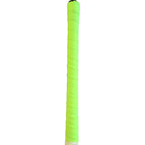 The Mercian Chamois Hockey Grip - Pack of 10 features bright neon green grips, tightly wrapped around the handle like a tennis racket grip, displayed vertically against a white background.