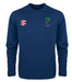 The Gray Nicolls Old Down CC Matrix V2 L/S Training Shirt is a navy, long sleeve, moisture-wicking crew neck with a small red logo on the right chest and an embroidered tree emblem with OLD DOWN CC 1843 on the left. No collar for comfort.