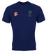 The navy blue Gray Nicolls Old Down CC Matrix V2 S/S T-Shirt has moisture-wicking fabric, a small tree emblem and OLD DOWN CC 1843 text on the left chest, plus a white and red logo on the right chest, set against a plain background.