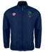 Stay dry in unpredictable weather with the Gray Nicolls Old Down CC Velocity Rain Jacket, featuring a navy blue design, cricket bat logo on the right chest, and green tree with yellow OLD DEAN CC 1847 text on the left.