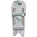 The Gunn & Moore Original Wicket Keeping Pads 2026 feature a white design with grey and black stripes, GM branding at the top, and two adjustable padded straps for lightweight cricket protection.