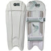 The Gunn & Moore Original Wicket Keeping Pads 2026 are white professional pads with smooth, light grey-accented fronts for lightweight protection and padded backs featuring straps and Velcro closures for a secure fit.