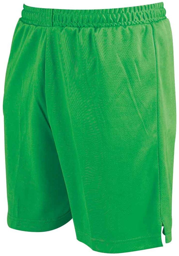The Reydon Sports Precision Attack Shorts - Adult in green are made from polyester sports fabric with an elastic waistband and subtle texture, displayed on a white background.