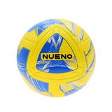 The Precision Nueno FIFA Quality Pro Match Football 2024 by Precision Training features yellow, blue, silver, and white colors with hybrid construction, abstract patterns, and a bold NUENO logo. FIFA Quality Pro certified.