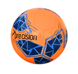 The Precision Fusion FIFA Basic Training Ball by Precision Training features a fluo orange, blue, royal, and grey design with a textured outer shell and "precision" printed in black.
