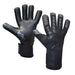 Precision Training’s Precision Elite 3.0 Blackout Contact Goalkeeper Gloves feature a textured grip on palm and backhand, Velcro wrist straps, and an Elite logo. One glove displays the palm, the other the back—designed for maximum grip.