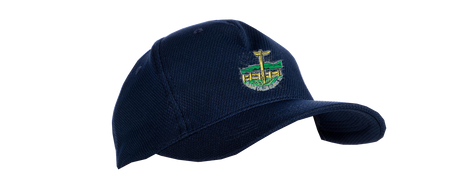 The Penydarren Country XI CC Cricket Cap by Gray Nicolls is a navy blue, adjustable-fit cap with a vibrant embroidered cross, green hills, and yellow structure on the front—photographed on a plain white background.