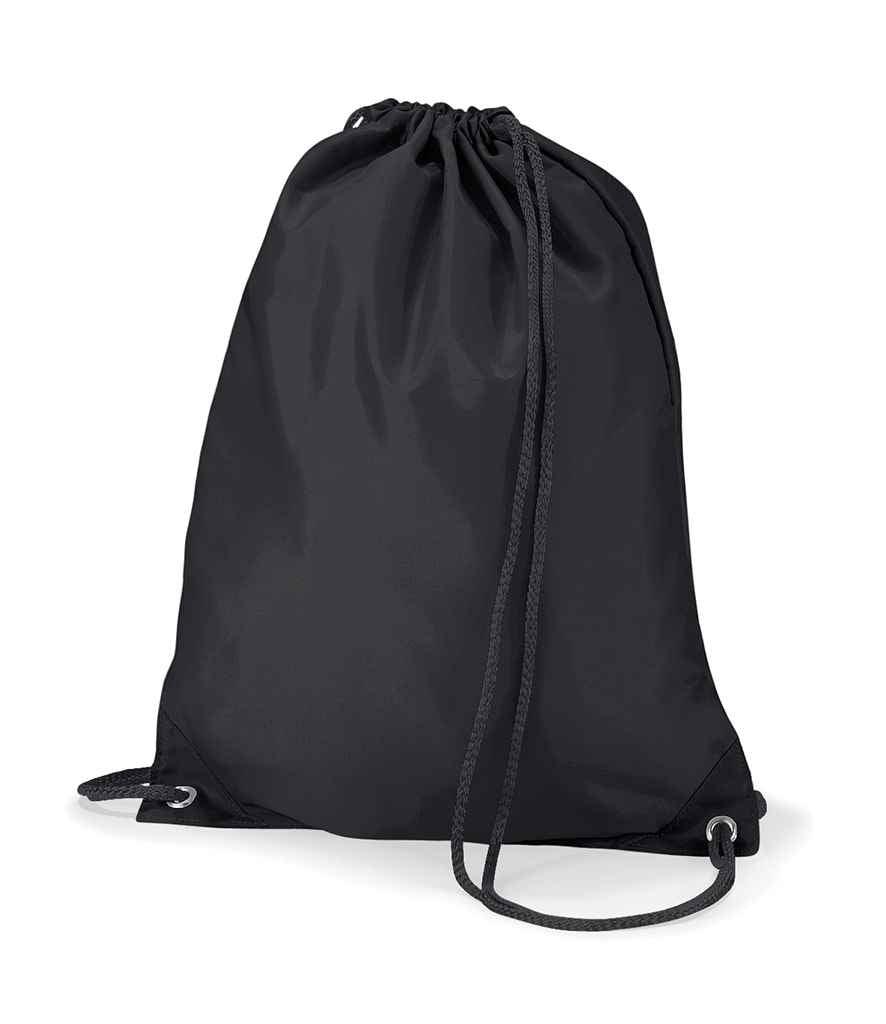 The Quadra Gymsac by Quadra is a black drawstring backpack made from lightweight fabric, with reinforced corners and metal eyelets. Its thin cords make it ideal for everyday use.