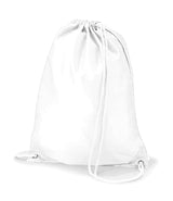 The Quadra Gymsac by Quadra is a plain white drawstring bag with reinforced corners and drawcord handles, shown upright against a white background to highlight its simple, minimalistic design.