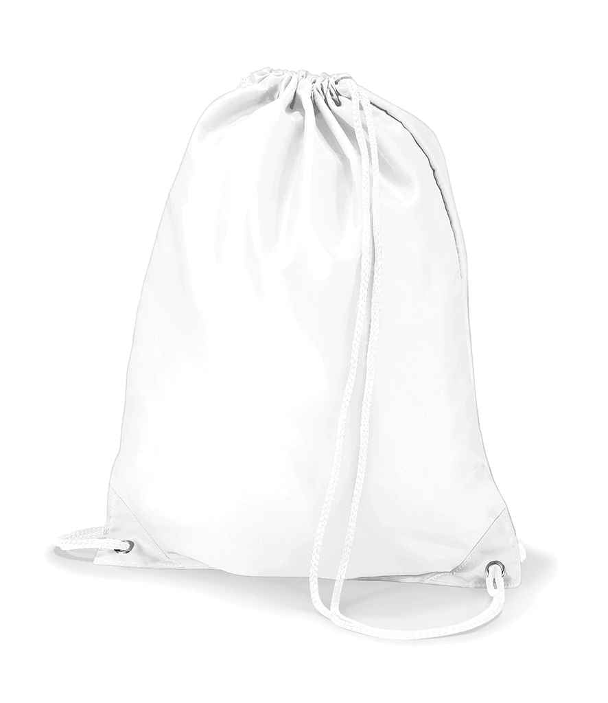The Quadra Gymsac by Quadra is a plain white drawstring bag with reinforced corners and drawcord handles, shown upright against a white background to highlight its simple, minimalistic design.