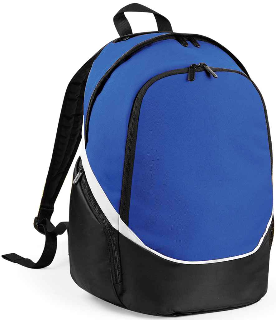 The Quadra Pro Team Backpack by Quadra comes in Royal Blue/Black/White, offers 17L capacity, multiple zippered compartments, a wet pocket, and adjustable padded shoulder straps.
