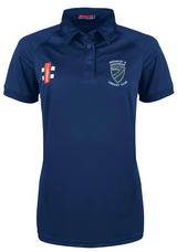 Navy Matrix V2 Ladies Polo Shirt by Gray Nicolls for Quedgeley & Hardwicke CC, featuring a collar, button placket, club crest and logos on the chest, plus advanced moisture management for comfort.