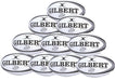 A pyramid stack of ten white Gilbert Pulsar Match Rugby Balls with black trim, each marked with the GILBERT brand and Pulsar logo. These balls, in a ten-pack, are designed to meet World Rugby specifications.