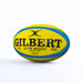 A Fluro Gilbert G-TR8000 Training Rugby Ball by Gilbert is shown on a white background.