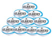 A pyramid of ten Gilbert G-TR8000 Training Rugby Balls in Sky color, each showing the Gilbert logo—an ideal UK standard rugby ball pack for dedicated players.