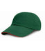 A green Martin Berrill Sports Custom Baseball Cap featuring a curved brim and thin red trim on the bill, displayed on a white background. Ideal for anyone seeking embroidered caps with no minimum order.