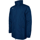 The Gilbert Pro All-Weather Jacket by Gilbert is a navy zip-up with long sleeves, high collar, two zippered side pockets, and a small white logo on the right chest.