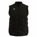 The Gilbert GTS Body Warmer by Gilbert is a black, sleeveless zip-up vest with chevron stitching, a small white chest logo, and water-repellent fabric for added protection.