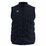 The Gilbert GTS Body Warmer by Gilbert is a dark navy, sleeveless padded vest with a front zipper and a small white logo on the left chest, shown on a plain white background.